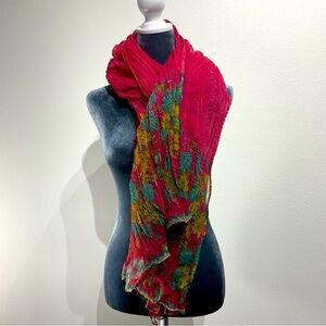 Gorgeous Multicolor Pink Shawl Coverup Scarf Length 85”  FLower Motif Embellis